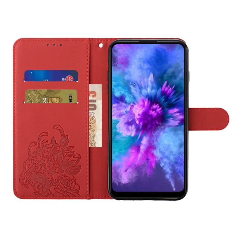 Læder Cover Huawei P50 Pro Med Snor Barok Strappy Tiger