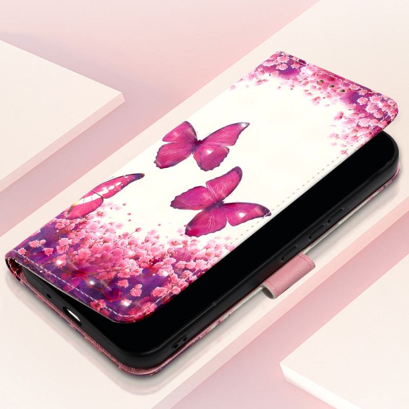 Flip Cover Poco C61 Pink Sommerfugle