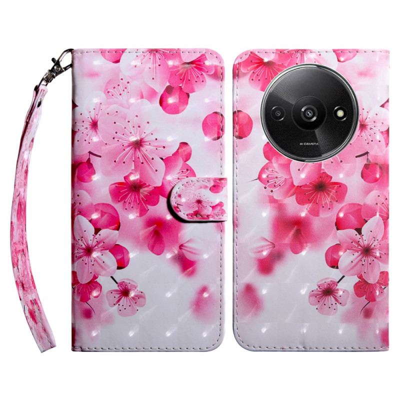 Flip Cover Til Poco C61 Røde Blomster Med Rem