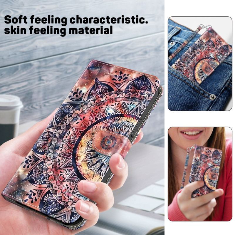 Læder Cover Poco C61 Telefon Etui Farverig Mandala Med Rem