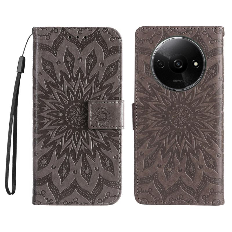 Læder Cover Poco C61 Telefon Etui Solar Mandala Med Rem