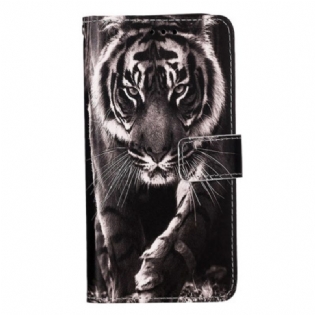 Læder Cover Poco C61 Telefon Etui Tiger Med Rem