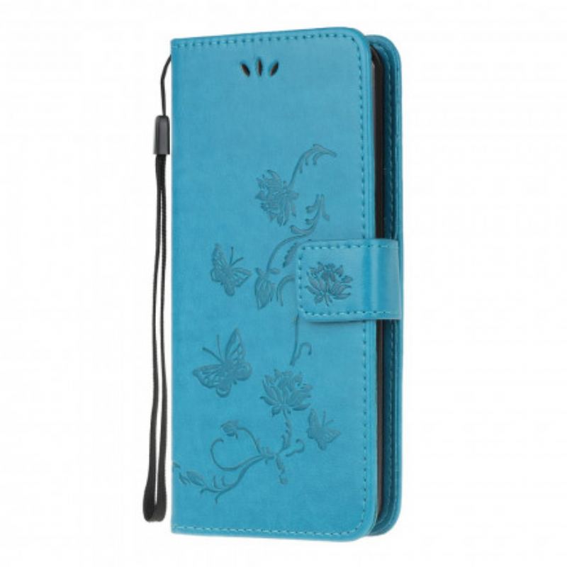 Flip Cover Moto G100 Med Snor Thong Sommerfugle Og Blomster