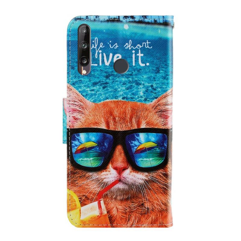 Flip Cover Huawei P40 Lite E Med Snor Cat Live It Strappy