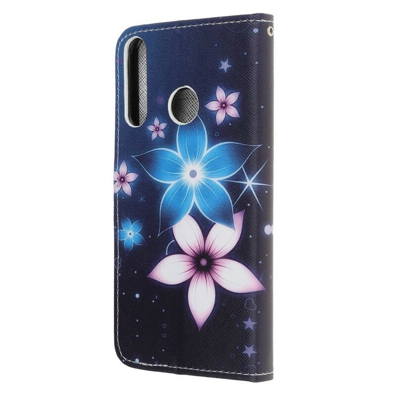 Flip Cover Huawei P40 Lite E Med Snor Lunar Strap Blomster