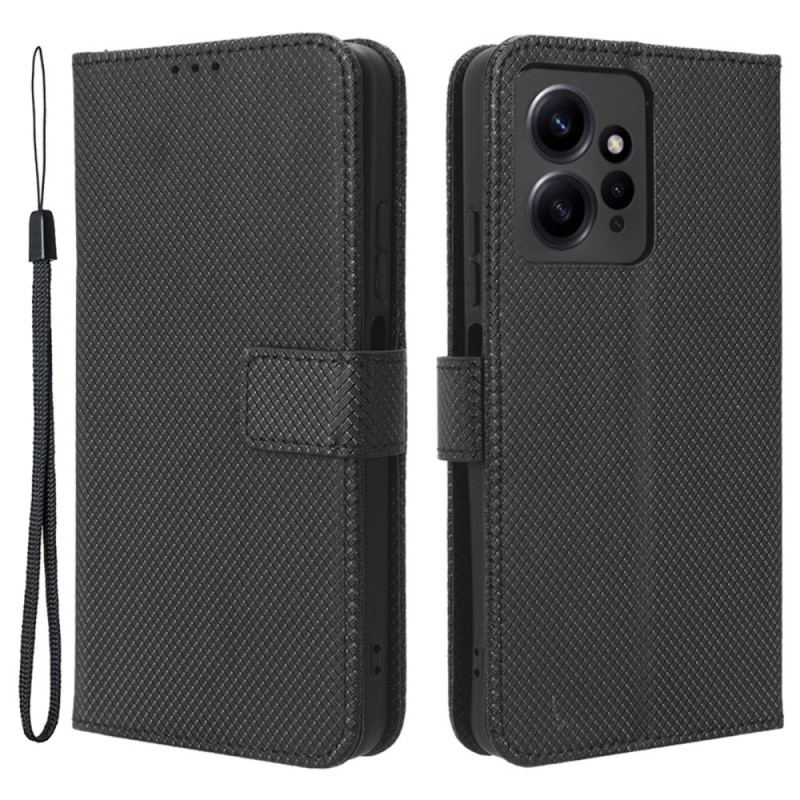 Flip Cover Xiaomi Redmi Note 12 4G Med Snor Stilfuldt Strappy Imiteret Læder