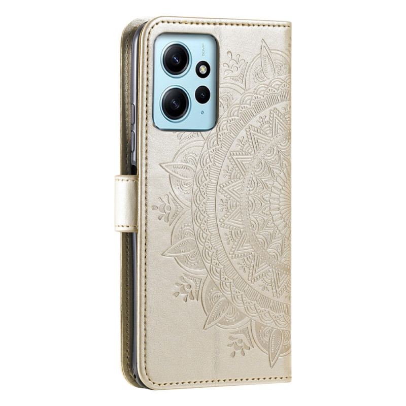 Læder Cover Xiaomi Redmi Note 12 4G Mandala Sun Med Snor