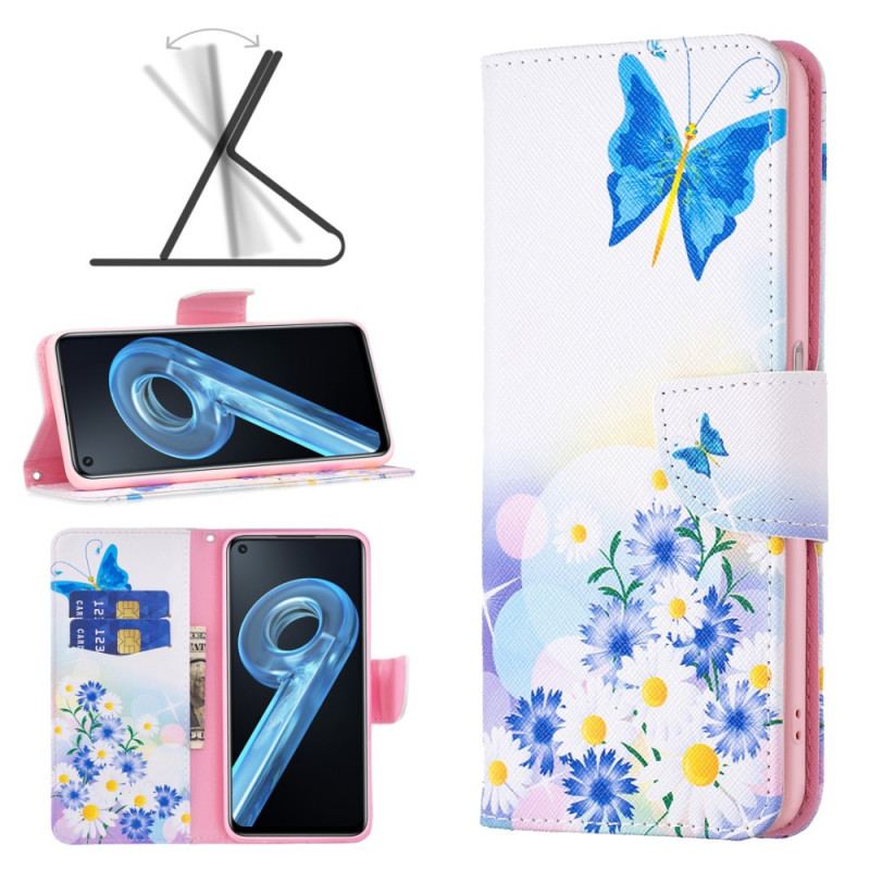 Flip Cover Realme 9i Sommerfugle Og Pastelblomster