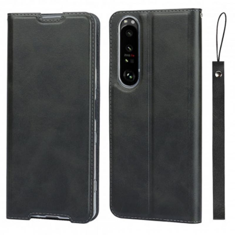 Cover Sony Xperia 1 III Med Snor Flip Cover Strappy I Imiteret Læder