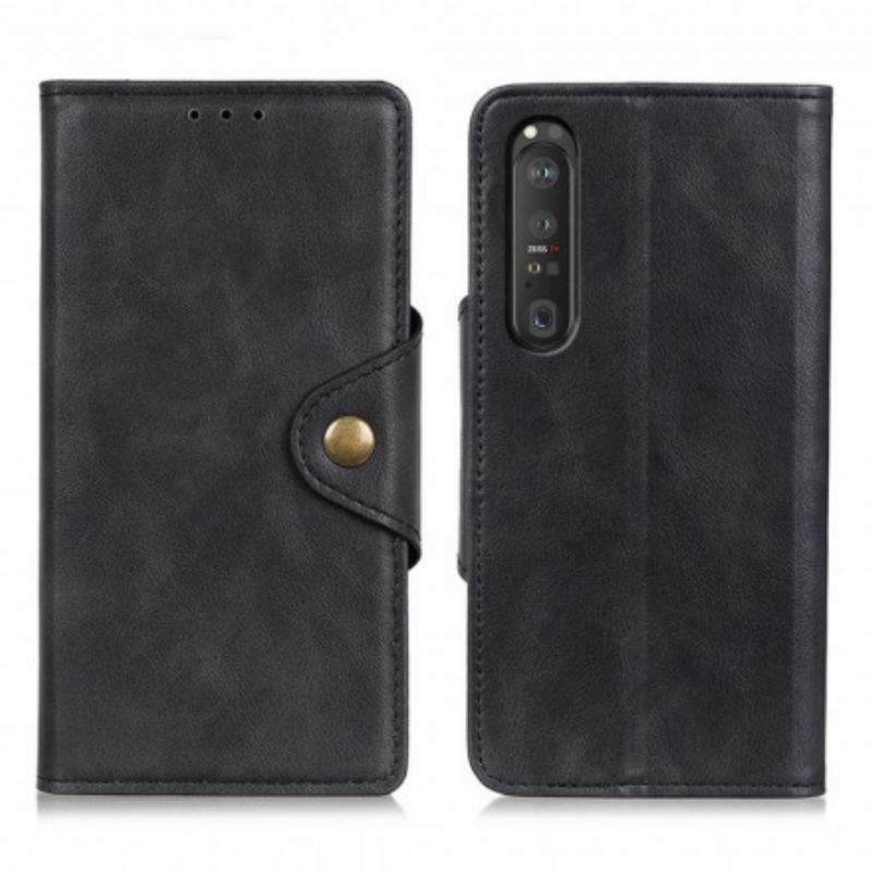 Flip Cover Sony Xperia 1 III Vintage Knap I Imiteret Læder