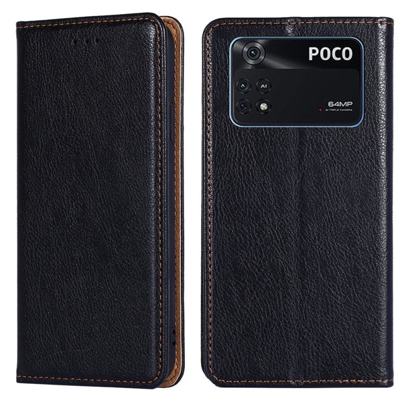 Cover Poco X4 Pro 5G Flip Cover Imiteret Lædersøm