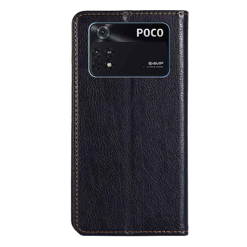 Cover Poco X4 Pro 5G Flip Cover Imiteret Lædersøm