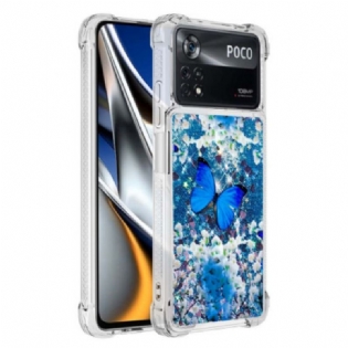 Cover Poco X4 Pro 5G Glitter Blå Sommerfugle