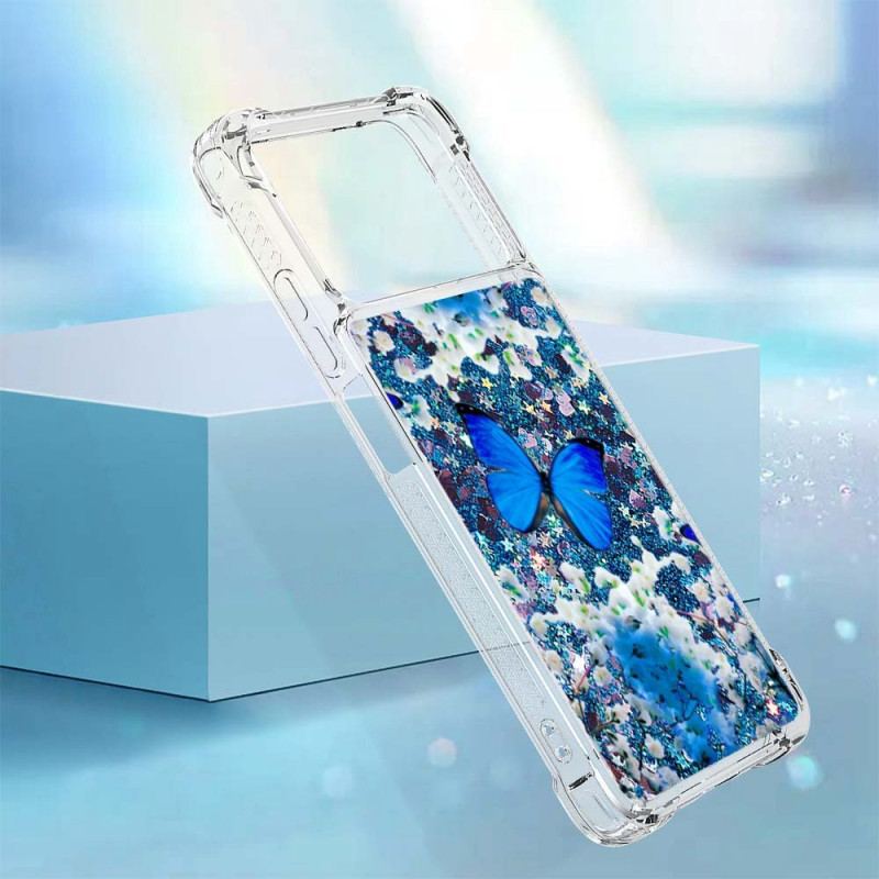 Cover Poco X4 Pro 5G Glitter Blå Sommerfugle