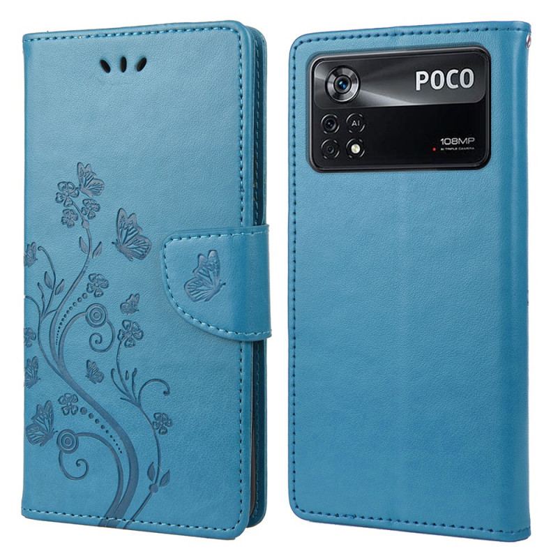 Flip Cover Poco X4 Pro 5G Med Snor Blomsterstrenge Sommerfugle