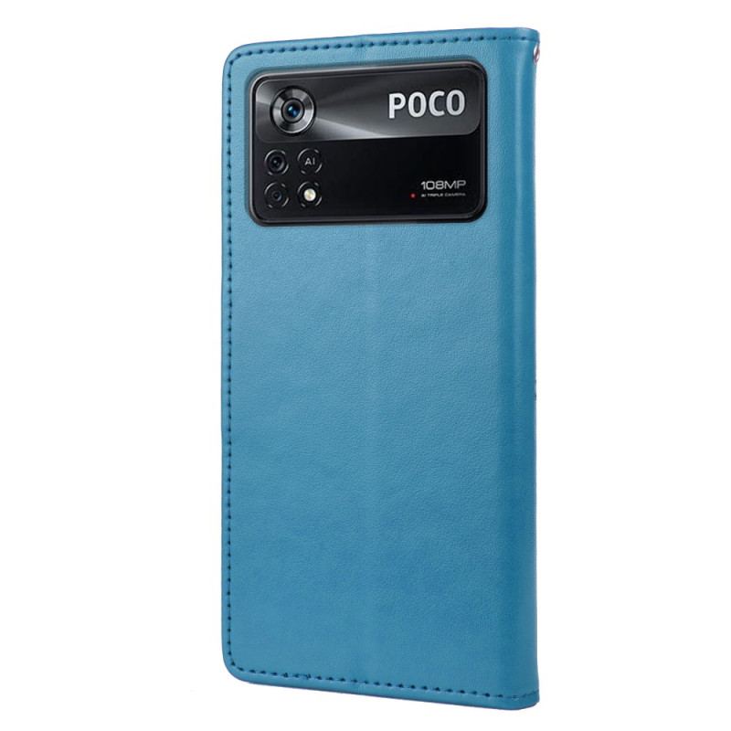 Flip Cover Poco X4 Pro 5G Med Snor Blomsterstrenge Sommerfugle