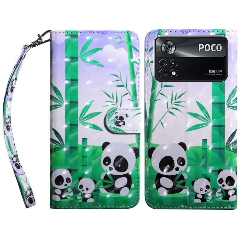 Flip Cover Poco X4 Pro 5G Med Snor Lanyard Panda Familie