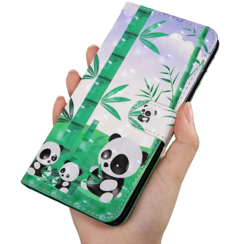 Flip Cover Poco X4 Pro 5G Med Snor Lanyard Panda Familie