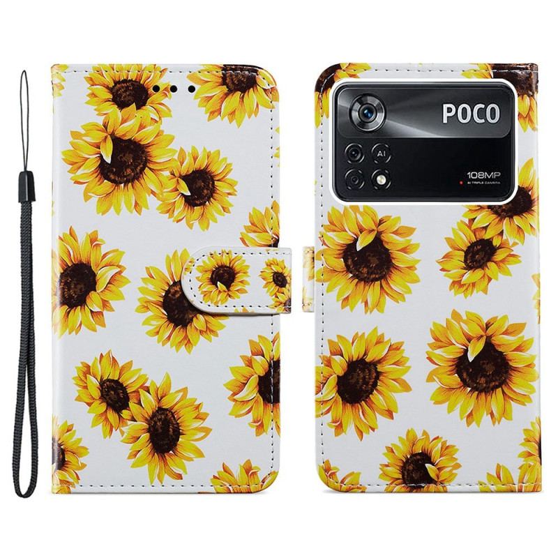 Flip Cover Poco X4 Pro 5G Med Snor Rem Blomster