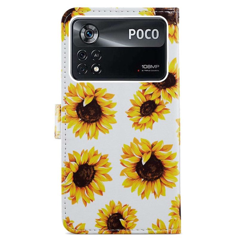 Flip Cover Poco X4 Pro 5G Med Snor Rem Blomster