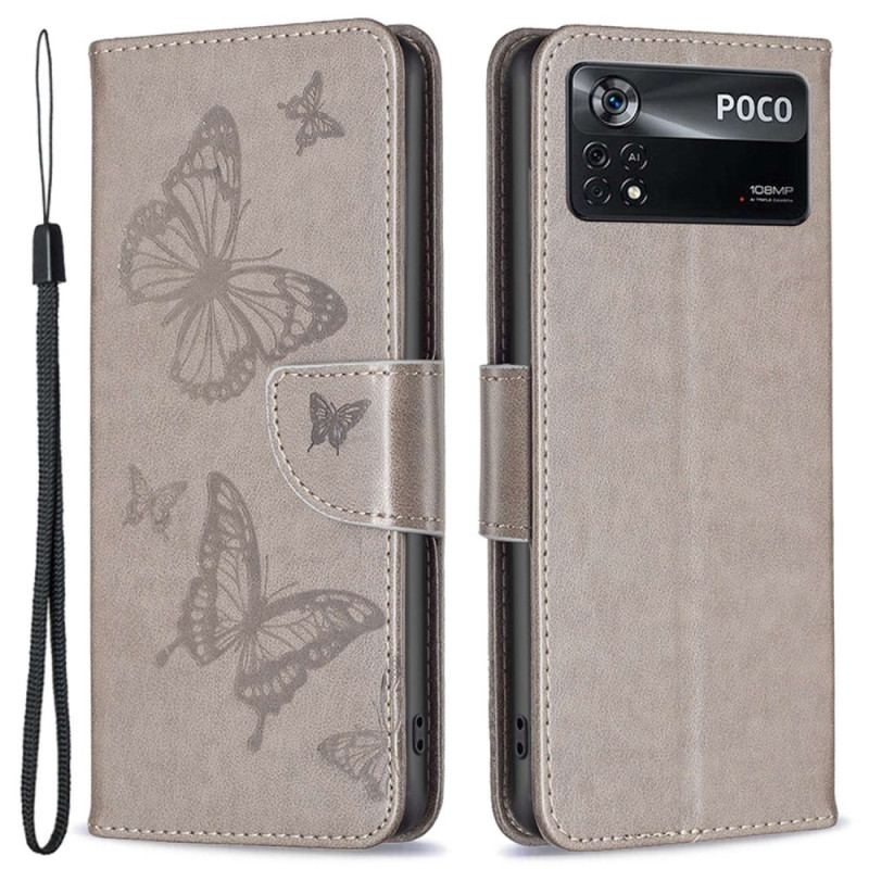 Flip Cover Poco X4 Pro 5G Med Snor Strap Butterflies Print