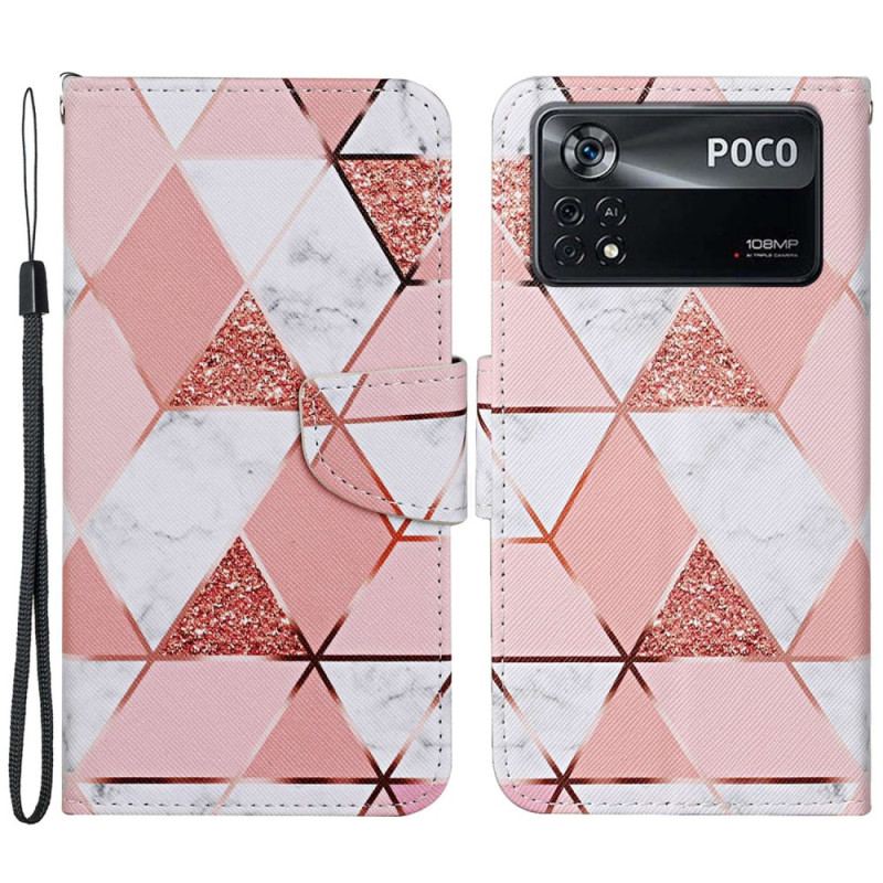 Flip Cover Poco X4 Pro 5G Med Snor Strappy Glitter Marmor