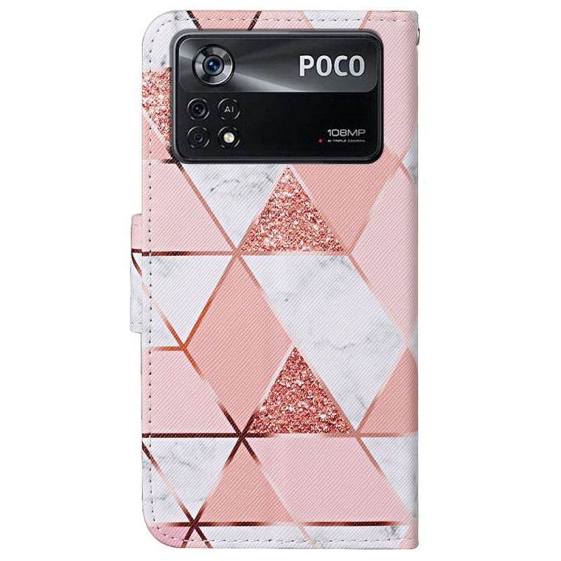 Flip Cover Poco X4 Pro 5G Med Snor Strappy Glitter Marmor