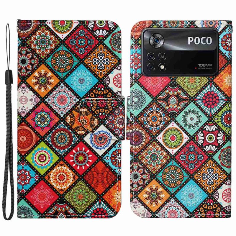 Flip Cover Poco X4 Pro 5G Med Snor Strappy Patchwork