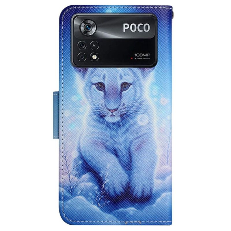 Læder Cover Poco X4 Pro 5G Med Snor Baby Tiger Med Rem