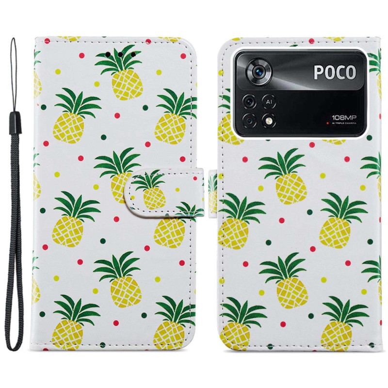 Læder Cover Poco X4 Pro 5G Med Snor Strappy Ananas