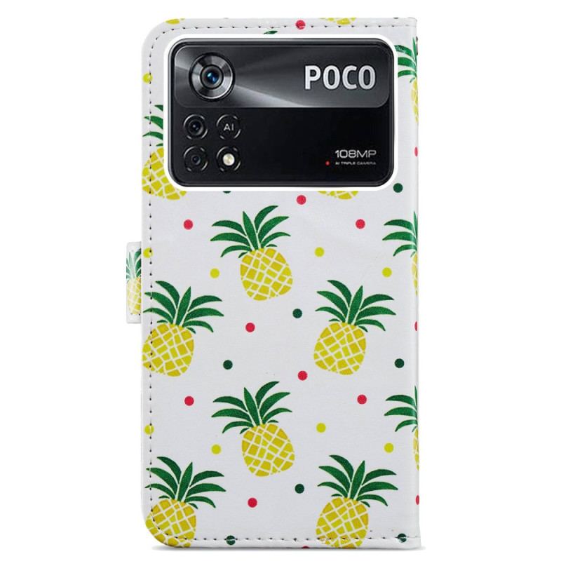 Læder Cover Poco X4 Pro 5G Med Snor Strappy Ananas