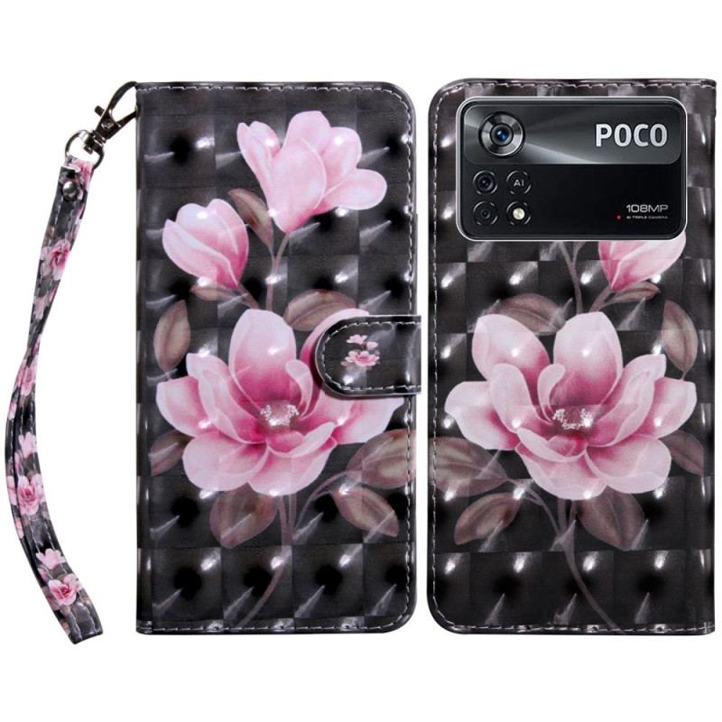 Læder Cover Poco X4 Pro 5G Med Snor Strappy Floral