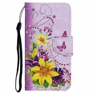 Læder Cover Poco X4 Pro 5G Med Snor Strappy Floral Fantasy