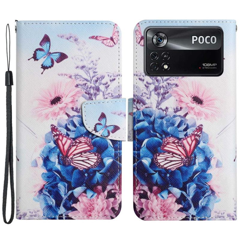 Læder Cover Poco X4 Pro 5G Med Snor Strappy Floral Fantasy