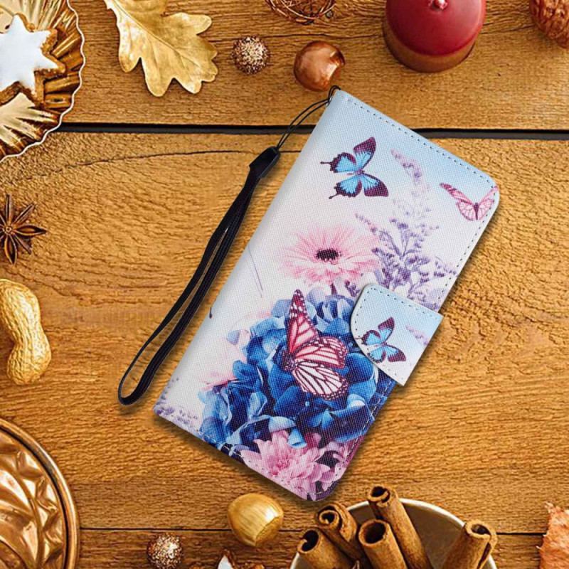 Læder Cover Poco X4 Pro 5G Med Snor Strappy Floral Fantasy