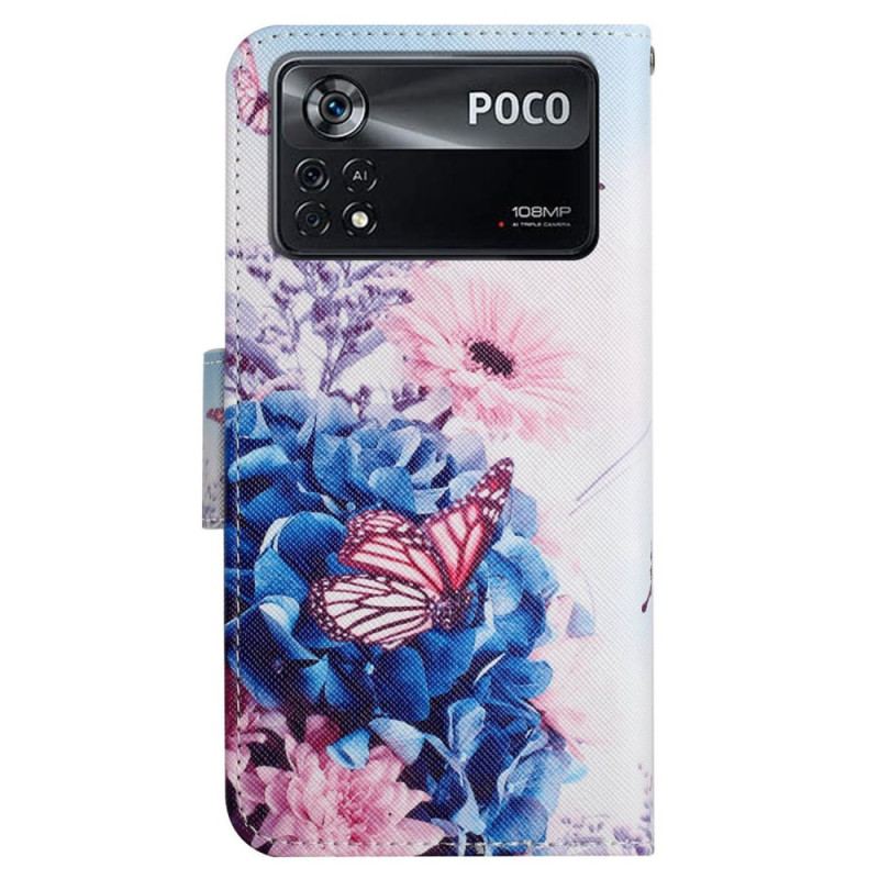 Læder Cover Poco X4 Pro 5G Med Snor Strappy Floral Fantasy