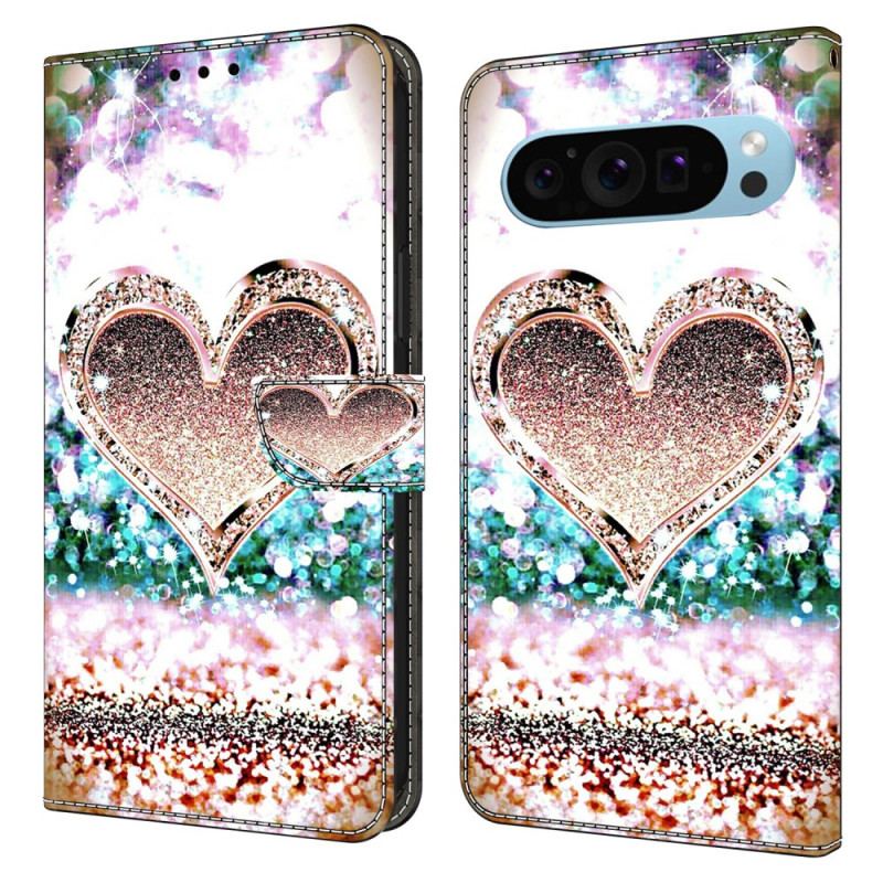 Flip Cover Google Pixel 9 Pink Diamanthjerte