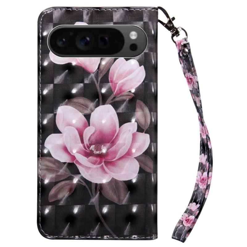 Læder Cover Google Pixel 9 Telefon Etui Lyserøde Blomster Med Rem