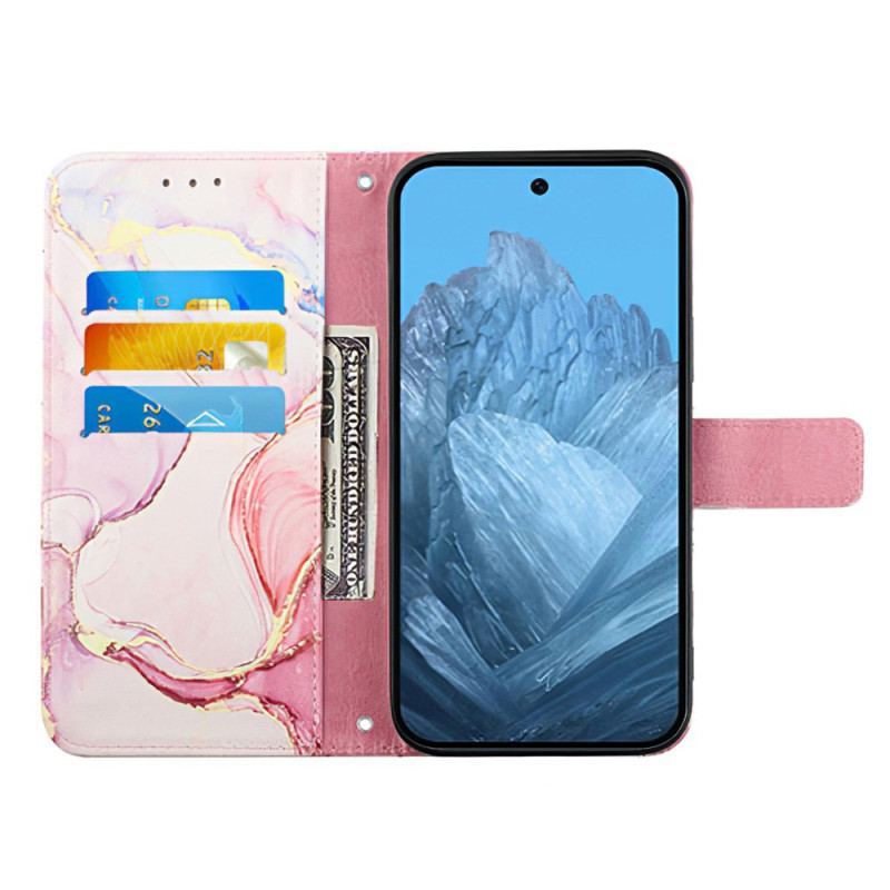 Læder Cover Google Pixel 9 Telefon Etui Marmoreret Strappy Style