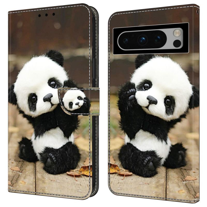 Læder Cover Google Pixel 9 Telefon Etui Panda Mønster