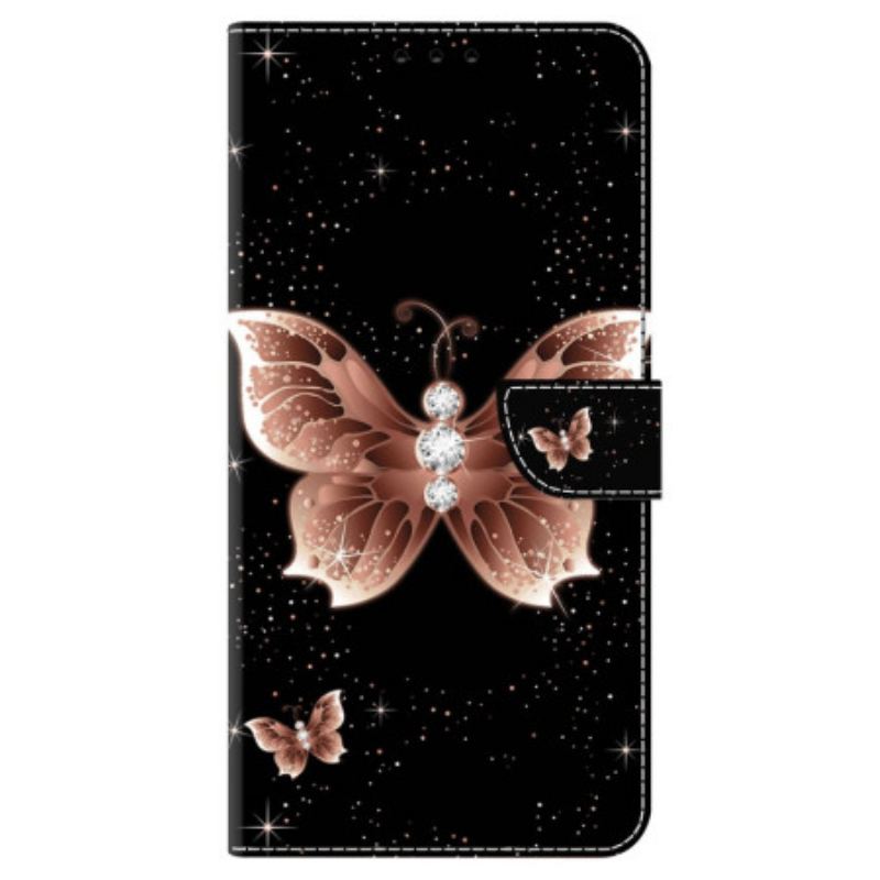 Læder Cover Google Pixel 9 Telefon Etui Pink Diamond Butterfly