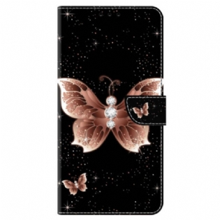 Læder Cover Google Pixel 9 Telefon Etui Pink Diamond Butterfly