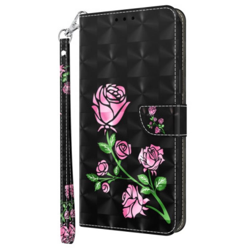 Læder Cover Google Pixel 9 Telefon Etui Strappy Med Blomstertryk