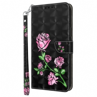 Læder Cover Google Pixel 9 Telefon Etui Strappy Med Blomstertryk