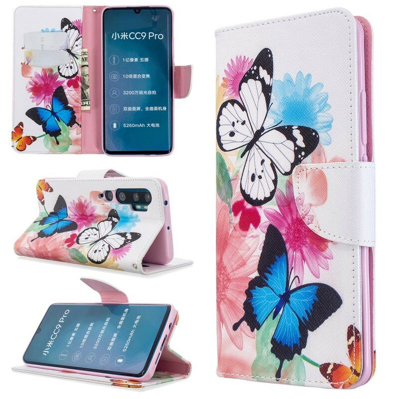 Flip Cover Xiaomi Mi Note 10 / 10 Pro Malede Sommerfugle Og Blomster