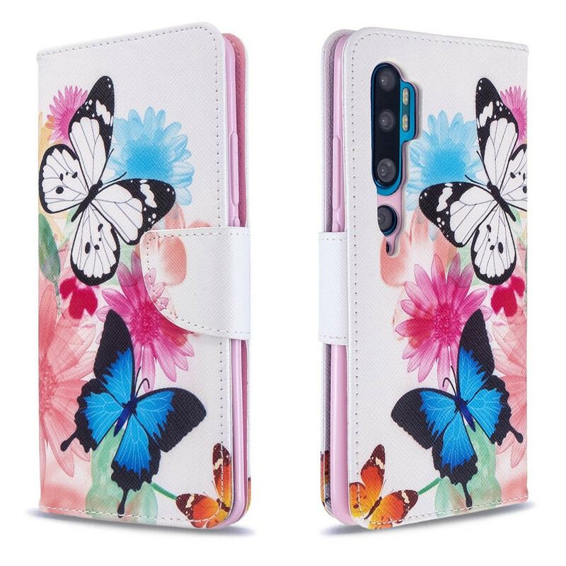 Flip Cover Xiaomi Mi Note 10 / 10 Pro Malede Sommerfugle Og Blomster