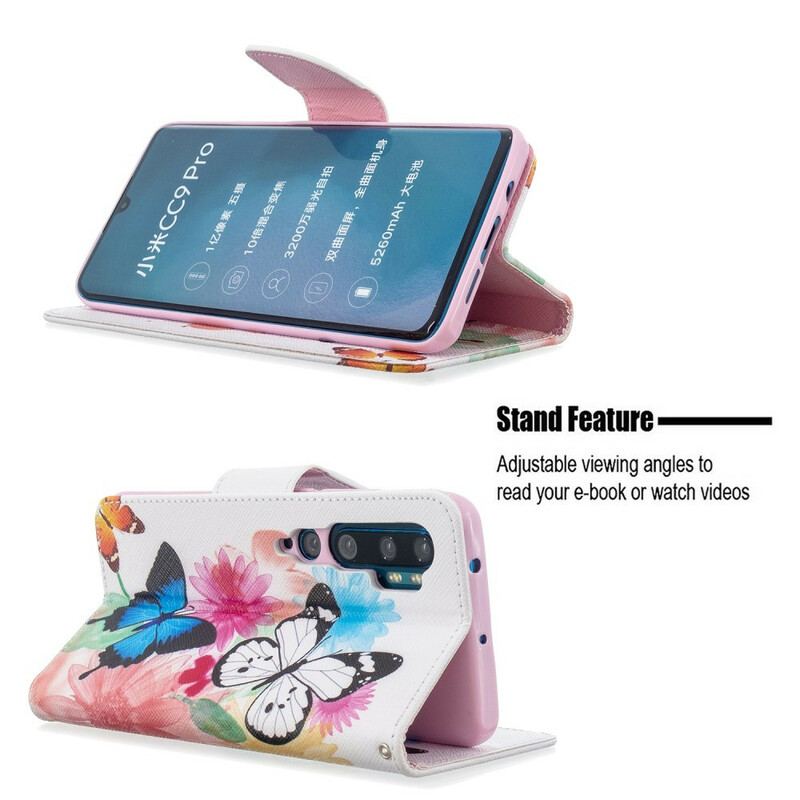 Flip Cover Xiaomi Mi Note 10 / 10 Pro Malede Sommerfugle Og Blomster