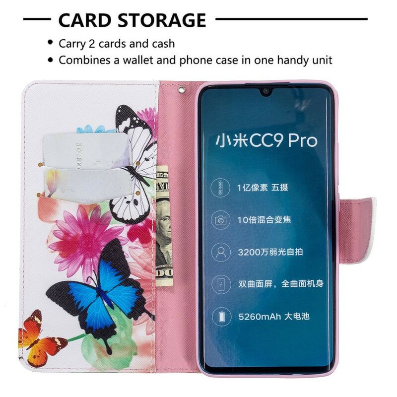 Flip Cover Xiaomi Mi Note 10 / 10 Pro Malede Sommerfugle Og Blomster