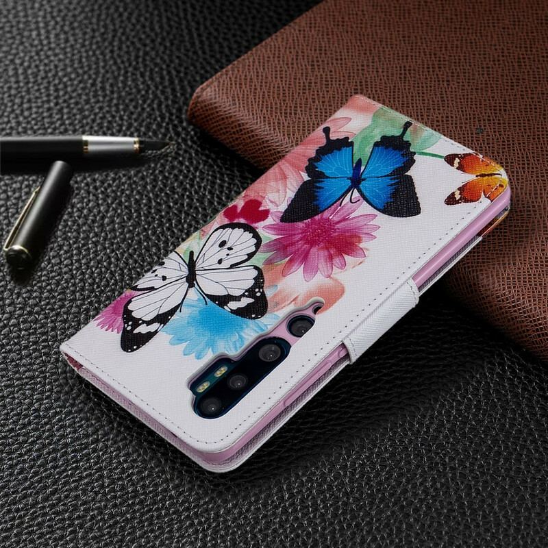 Flip Cover Xiaomi Mi Note 10 / 10 Pro Malede Sommerfugle Og Blomster