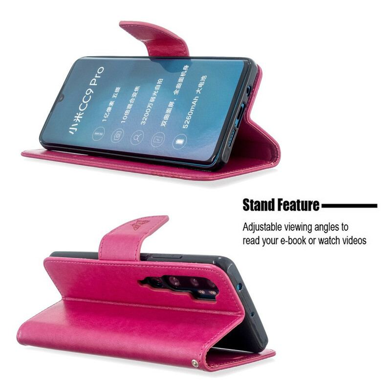 Flip Cover Xiaomi Mi Note 10 / 10 Pro Med Snor Sommerfugle Trykt Strappy